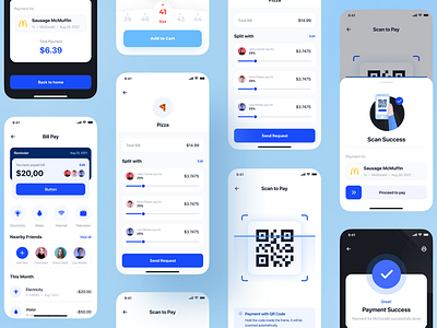 Wallet App UI Kit payment System banking business credit digital money e wallet face id finance home screen market payment profile screen statistic