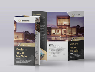 Real Estate Trifold Brochure agency agent brochure broker company design handout home house interior lease marketing mortgage negotiator open pamphlet professional promotion property brochure property trifold
