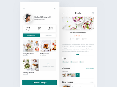 Recipe App Design - Profile & Recipe by Jack W. for Queble on Dribbble