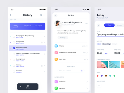 Schedule Application app card clean color date design interface project schedule setting ui ux