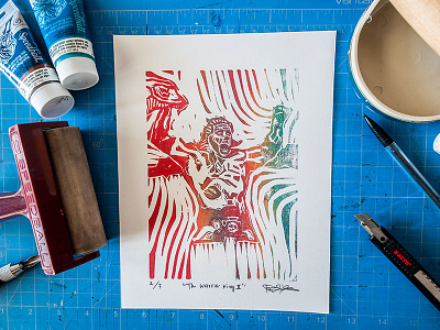Et Rex Fortis (The Warrior King) Triple H illustration linocut printmaking tripleh wwe