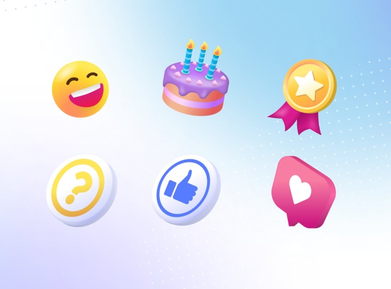 Vector 3D Icon set 3d cake emoji figma icon like medal vector