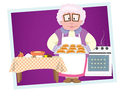 Grandma baking croissants 2d illustration baking croissants grandma illustation vector artwork