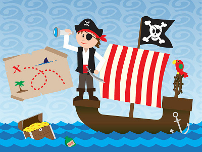 Pirate Boy 2d illustration character illustration pirate pirate ship treasure map vector
