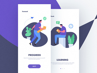 Lllustration design-boot page book boot page botany character design dribbble flat icon illustration man progress read tree ui violet
