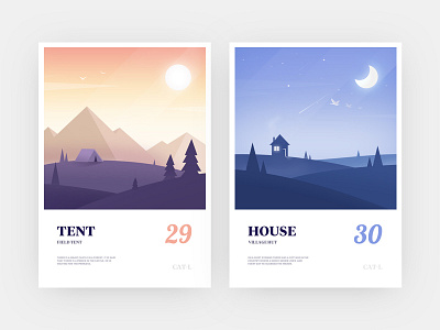 llustration design beautiful scenery bird cloud colour design dribbble hillside house icon illustration light logo meteor moon mountain scenery stars sunlight tent tree ui