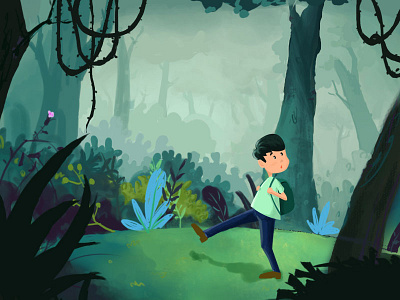 Adventurous child forest illustration kid