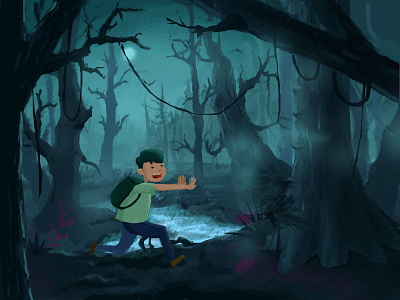 Boy's jungle swamp adventure tour adventure illustration jungle swamp