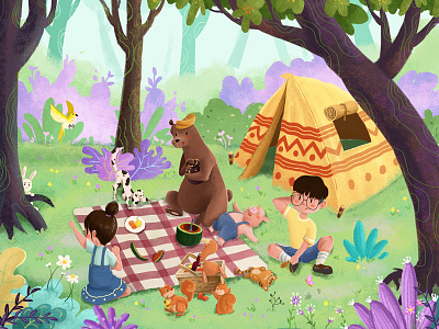 picnic boy girl illustrator picnic