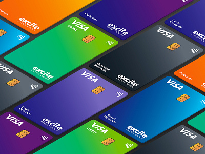 Excite Credit Union Credit Card Design bank brand brand identity branding bright colorfull credit card credit cards credit union gradient plastic product