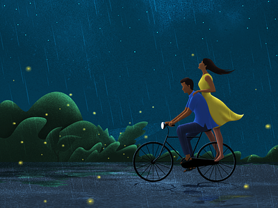 Let's fly away together conceptual couple illustration rainy