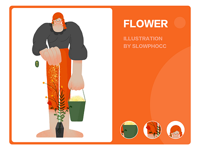 Flowers drawing feed flat flora flowers girl golden illustration orange vase woman