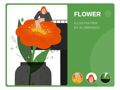 Flowers blossom bottle building drawing flat flora flower girl illustration orange pickup vase woman