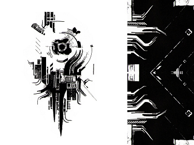 Robot 08 black and white collage digital design diseño gráfico graphic design illustration morfología morphology robot transform
