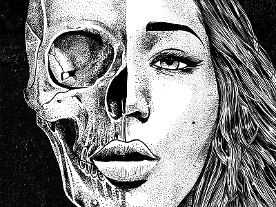 Girl Skull black and white drawing girl illustration skull