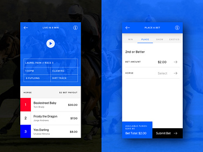 Racetrack Entertainment + Wagering App art direction design graphic design mobile typograhy uidesign visual design