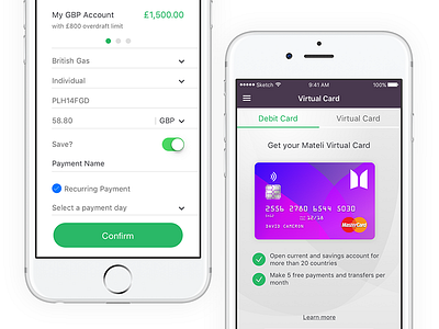 Accounts & Virtual Card app banking card input ios light mobile native sketch ui