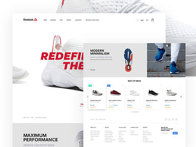 Reebok UK Homepage clean e commerce landing minimal principle redesign retail sale shoe single page sports