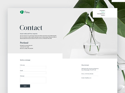 Contact Page banking clean contact fintech layout london minimal startup website white