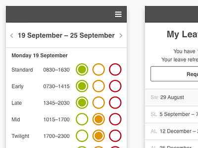 Self Service: Shift patterns Wireframes