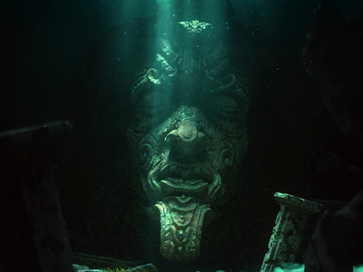 Hope - CGI Underwater Scene 3d 3d art 3d illustration cinematic dark fantasy fish hero illustration magical mystery mystical mythological mythology ocean poseidon statue underwater water waves