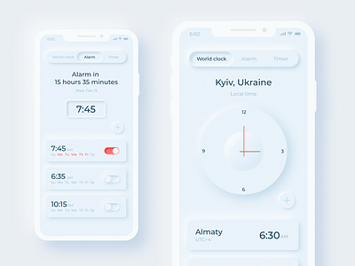 Neumorphism UI -Clock design app app design application clock dailyui design minimal minimalism mobile mobile app mobile app design mobile ui neumorphism trend 2020 ui ux web design