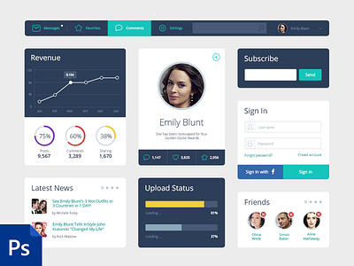 Free Flat UI Kit admin panel chart dashboard flat ui freebie login psd stats tm ui kit user interface widgets