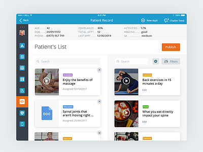Medical iPad App card clean feed ios ipad medical patient spinal ui user ux