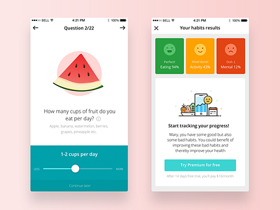 Healthy habits test flat ui ios iphone results social app test ui user interface ux