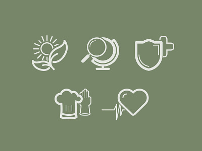 Icons chef globe glove heart icon icons leaf shield sun