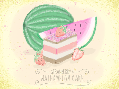 Strawberry & Watermelon Cake baked good baking cake charcoal photoshop strawberry watercolor watermelon