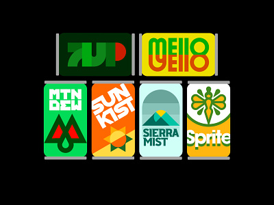 I Redesigned 6 Citrus Sodas in a Simple, Retro Style 7up branding citrus cola design draplin green logos mello yello mountain dew orange packaging retro sierra mist soda soda can sprite sunkist yellow