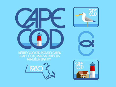 Cape Cod Potato Chips Rebrand Assets blue boston brand cape cod chips fish food lighthouse logo logo design logotype lubalin massachusetts new england ocean rebrand sea seagull type