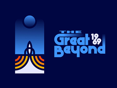 The Great Be y o n d gradient icon lettering logo moon retro rocket space usa