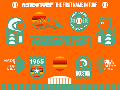 ASTROTURF 60s america astro astronaut astroturf baseball brand flag hiya person reading these tags houston icon logo ombre sports sun texas