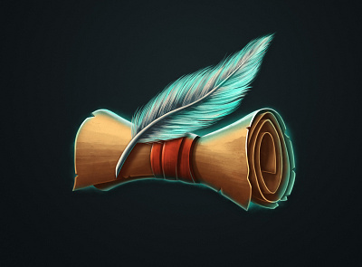 Ancient scroll with feathe 2d dmitry krino feather game art game icon icon illustration scroll