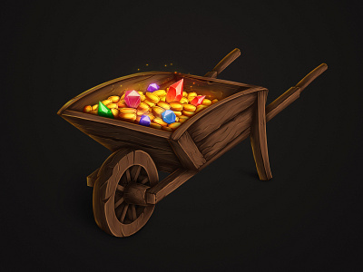 Wheelbarrow 2d 2d art coins dmitry krino game art game icon gems gold illustration texture treasures wheelbarrow wood