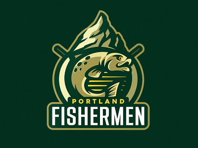 Portland Fishermen dmitry krino fish fisherman fishing hunting mascot mascot logo mountains nature portland salmon scout