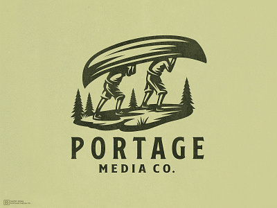 Portage Media Co. boat canoe expore fir hiking hill human man mascot media nature portage spruce