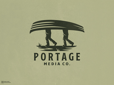 Portage Media Co. boat canoe dmitry krino esport logo forest graphic design grass hiking man mascot mascot logo road walk