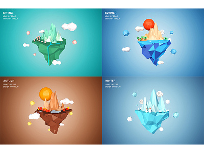 Four Seasons-Practice autumn c4d lowpoly photoshop spring summer winter