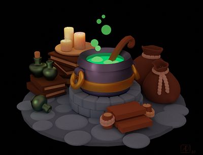 Witches pot 3d art blender design game ico illustration pot