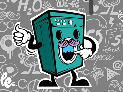 Cafe Bubble charakter illustration laundry washing machine