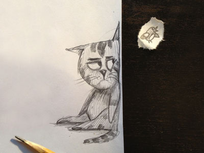 cat hunting bird cat character illustration scetch