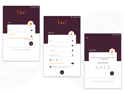 Taxi Booking App Login / Signup app branding design icon illustration illustrator taxi booking app ui ux vector