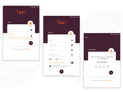 Taxi Booking App Login / Signup