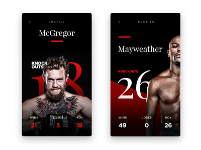 Mayweather VS McGregor app card design mobile profile ui ux