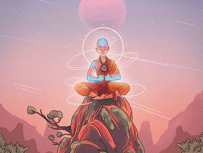 Aang aang avatar color illustration meditate nickelodeon peace reflex vector