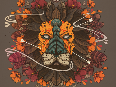 Deleon africa color fire flowers illustration lion plants smoke vector