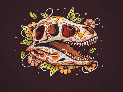 Mex-Dino culture dinosaur flowers logo skull trex